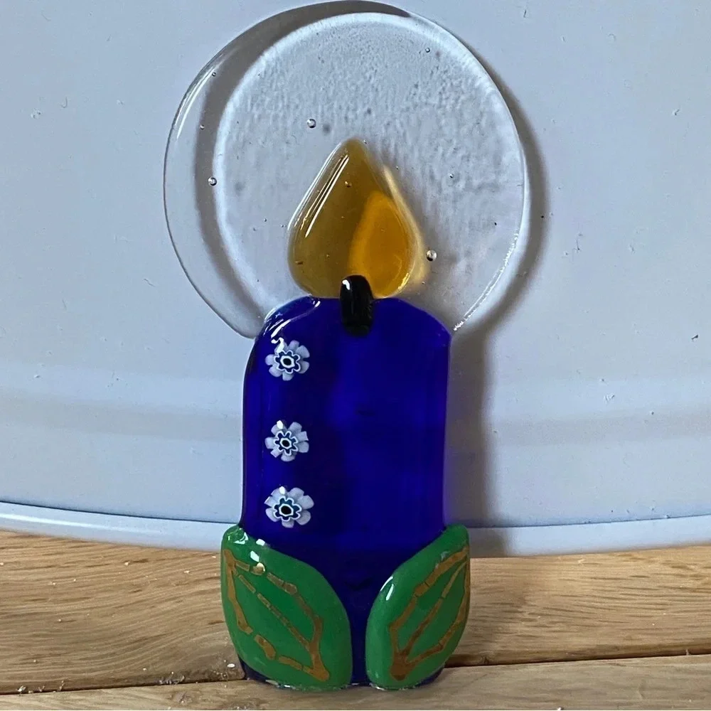 Fused Glass Murano? Candle Christmas Window Holiday Decoration